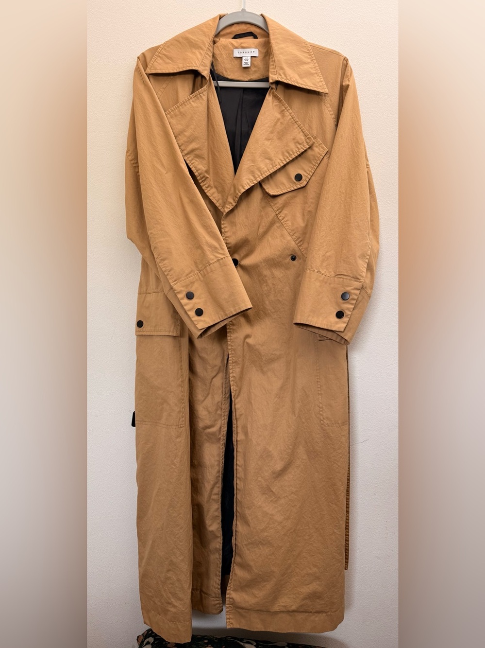 Topshop Camel Long Trench Coat